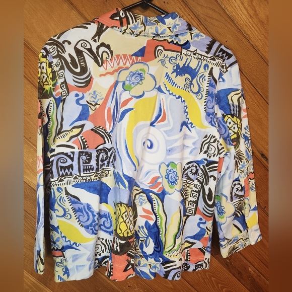 Erin london stretch abstract painted look large button down lightweight jacket - Picture 9 of 16